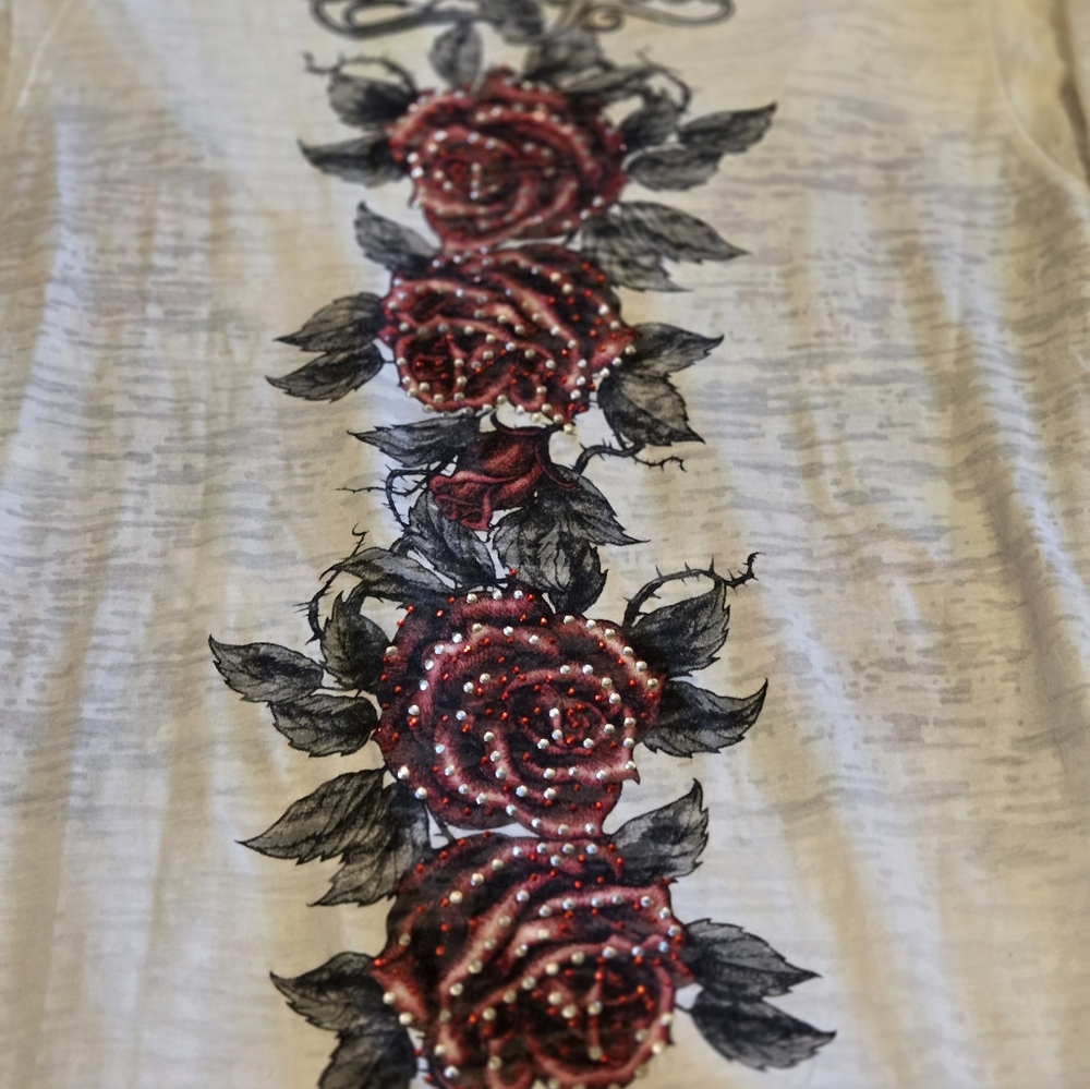 Sinful Red and Black Rose Long Sleeve Tee - Picture 2 of 2
